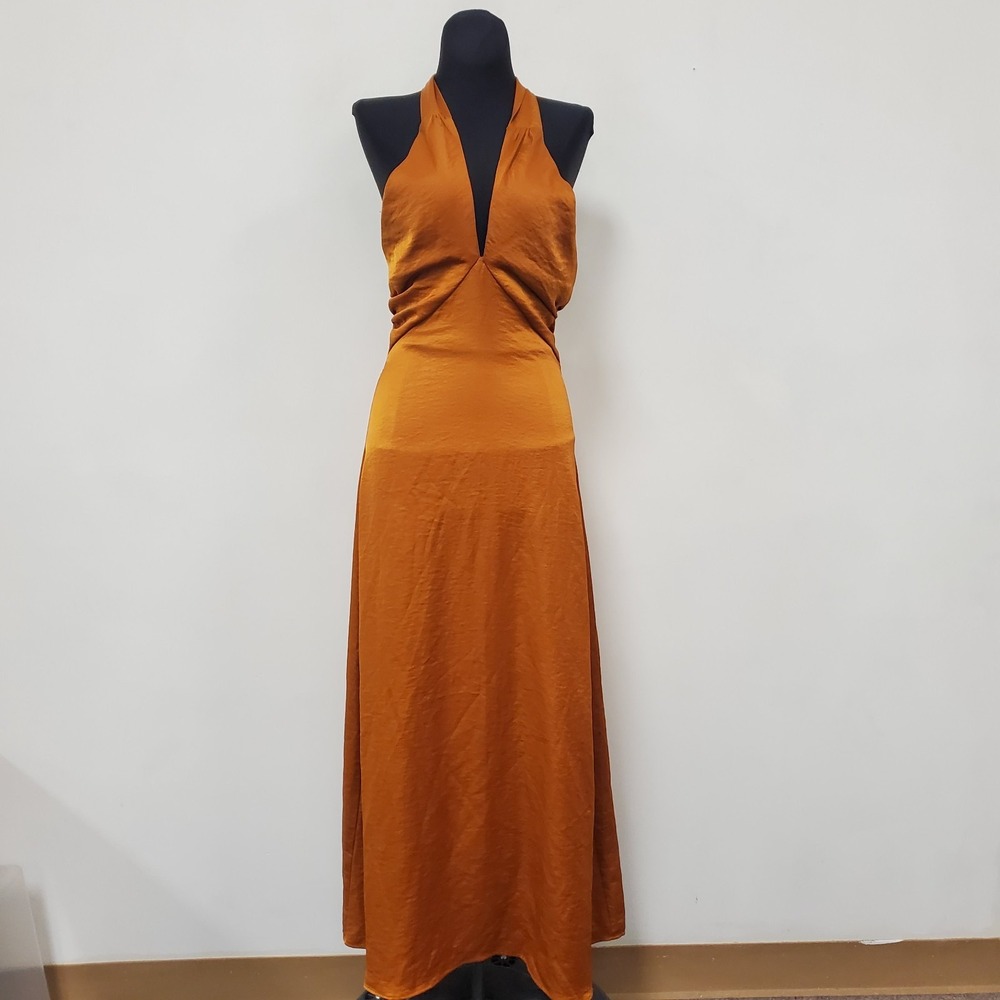 House Of Harlow Womens Halter Neck Deep Plunge Maxi Dress Size S Orange Formal